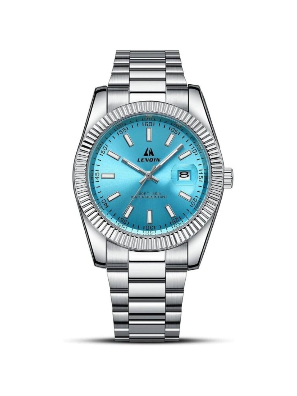 ⚡silver Light Blue Waterproof Analog Quartz Watch Men's Wrist Fashion Casual